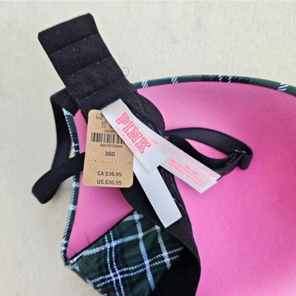 PINK Victoria's Secret Green Plaid Wear Everywhere Wireless Push Up Bra - Picture 13 of 16